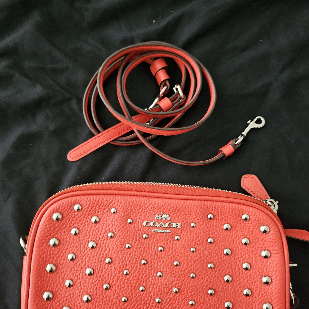 Coach Red Crossbody Bag with Silver Studs